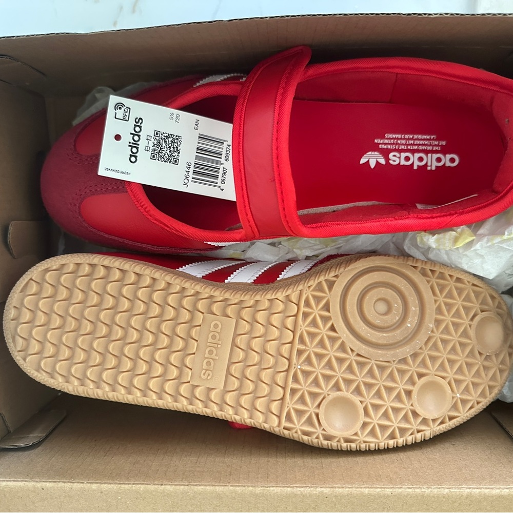 adidas Red Sneakers with White Stripes and Gum Sole - Picture 3 of 3